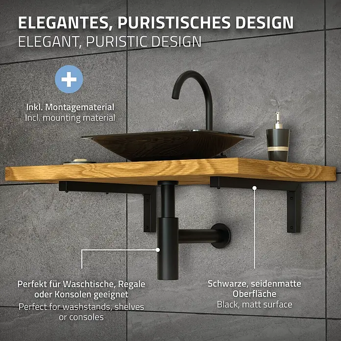 ML-Design Wandkonsole Regalwinkel L-Form Schwarz Konsolenträger Regalträger Halterung - L x B x H: 350 x 30 x 150 mm, Belastbarkeit: 50 kg, Stahl