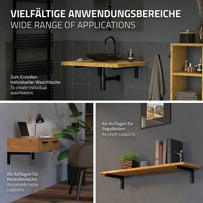 ML-Design Wandkonsole Regalwinkel L-Form Schwarz Konsolenträger Regalträger Halterung - L x B x H: 350 x 30 x 150 mm, Belastbarkeit: 50 kg, Stahl