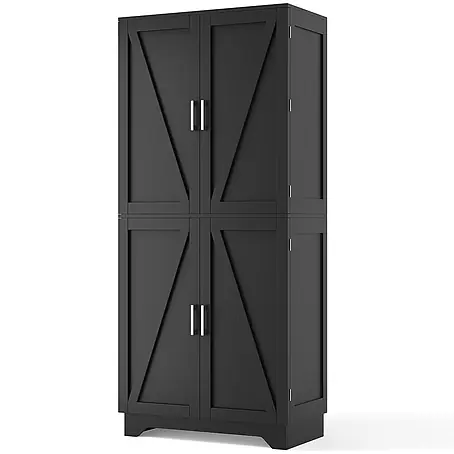 SONNENH Mehrzweckschrank mit vier Türen und Weinregal, Schwarz