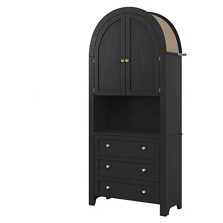 SONNENH Holz-Mehrzweckschrank mit Bogenaufsatz, Schwarz
