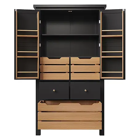 SONNENH Holz-Mehrzweckschrank mit Türregalen und Körben, Schwarz