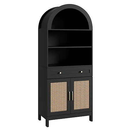 SONNENH Mehrzweckschrank mit Rundbogen und Rattantüren, Schwarz