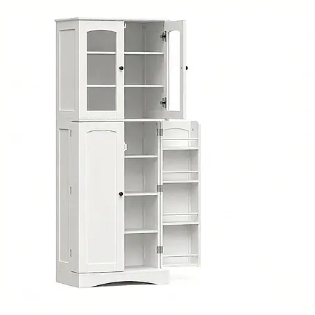 SONNENH Hochschrank mit Türablagen und Acryleinsätzen, Weiß
