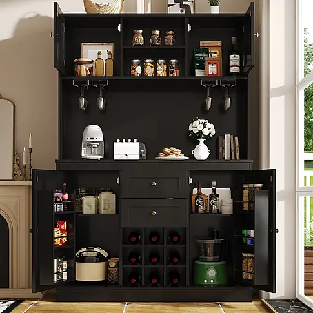 SONNENH Küchen-Mehrzweckschrank mit Weinregal, Schwarz online kaufen bei BAUHAUS