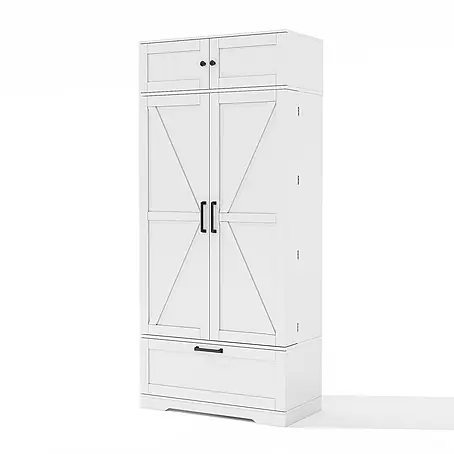 SONNENH Hochschrank mit Weinfach und Türregalen, Weiß