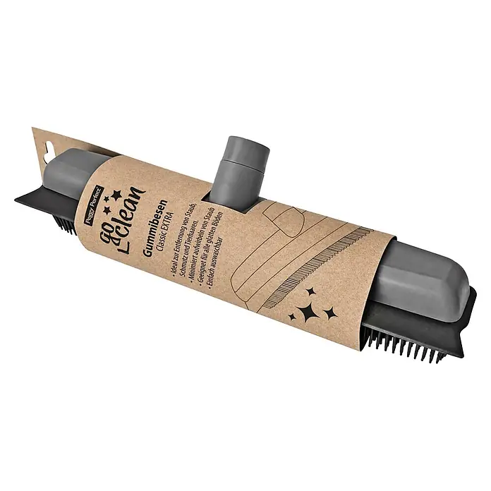 Peggy Perfect Bodenwischer Go Clean Gummibesenkopf - Breite Besen: 38 cm, Material Borsten: Gummi - Grauer Gummibesenkopf mit brauner Papierbanderole, zur Bodenreinigung.