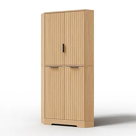 SONNENH Eck-Hochschrank mit geriffelten Türen, Natur