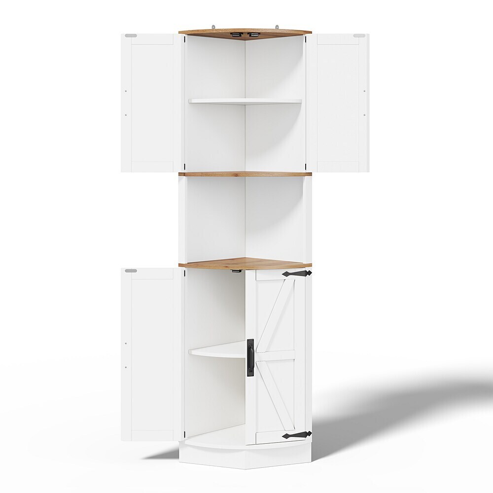 SONNENH Eck-Mehrzweckschrank mit 5 Staufächern, Weiß/Braun online kaufen bei BAUHAUS