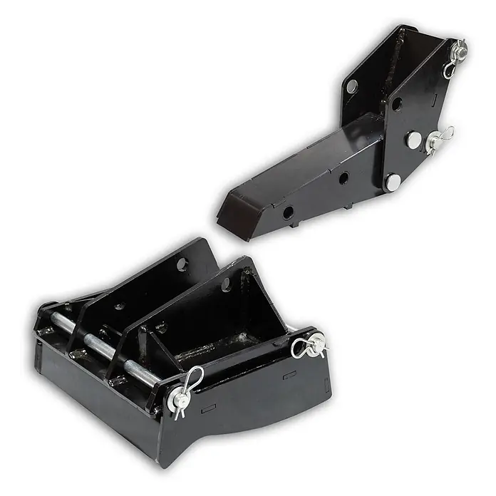 BAMATO Haltekralle & Greifer 2in1 für Minibagger MIB-600 -  - Schwarzes Metall-Schnellkupplungssystem, zwei Teile mit silbernen Stiften, zur Befestigung von Traktorgeräten.