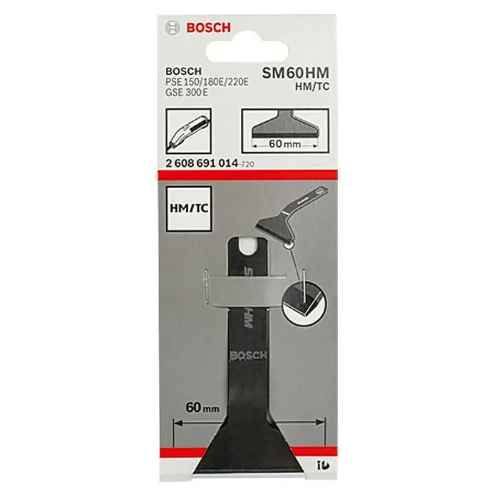 Bosch Cuchilla rascadora SM 60 HM - Ancho: 60 mm, Hoja roma - Rascador Bosch SM60HM HM/TC, una herramienta robusta para quitar materiales difíciles, ideal para profesionales y aficionados al bricolaje.