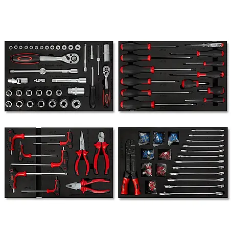 EBERTH  Werkzeug-Set Werkzeug-Set 81-tlg., 4 Einlagen, KFZ & Werkstatt, rot