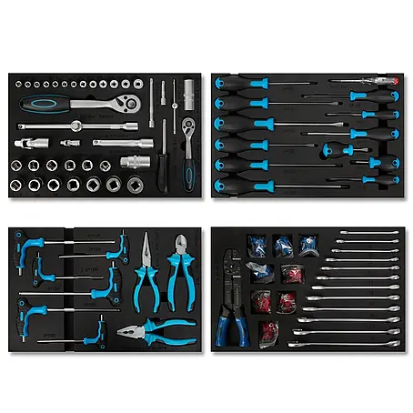 EBERTH  Werkzeug-Set Werkzeug-Set 81-tlg., 4 Einlagen, KFZ & Werkstatt, blau