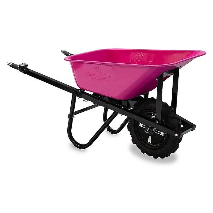 BAMATO Elektro-Schubkarre MTR-155 Pink Edition 150kg 6km/h 75L -  - Rosa BAMATO Elektro-Schubkarre mit robustem schwarzem Gestell und großem Stollenreifen für einfachen Transport.