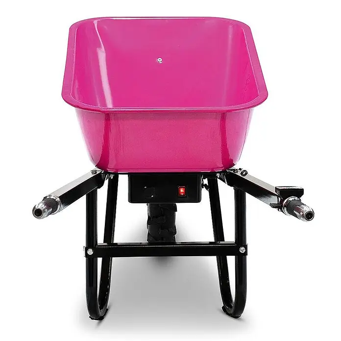 BAMATO Elektro-Schubkarre MTR-155 Pink Edition 150kg 6km/h 75L -  - Pinke motorisierte Schubkarre mit schwarzem Rahmen und Griffen, ausgestattet mit rotem Netzschalter und Steuergriffen.