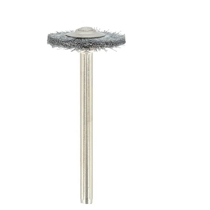 Dremel Cepillo de alambre Mod. 428 - Forma cabezal: Disco, 19 mm, 2 ud. - Un cepillo de alambre rotatorio con un eje de metal, ideal para limpiar y eliminar el óxido de superficies en pasatiempos y talleres.