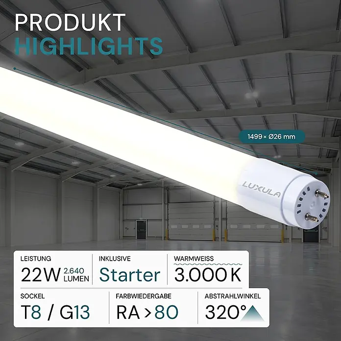 Luxula LED-Röhre - 22 W, Warmweiß, 2.640 lm