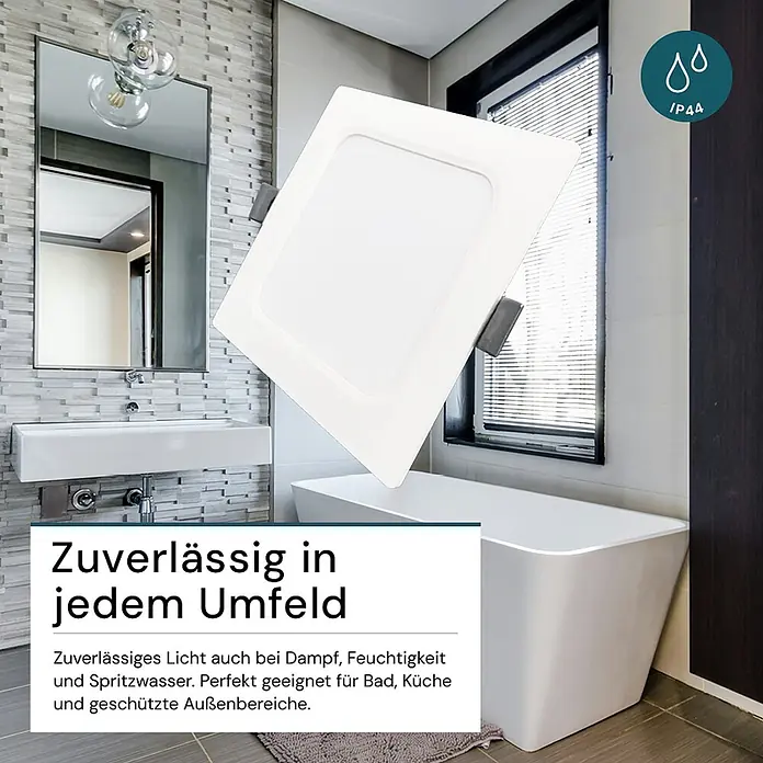 Luxula Einbauleuchte LED 18W IP44-Geschützt 1800lm Lichtfarbe Einstellbar -  - Weißes, quadratisches LED-Einbaupanel, ideal für Bäder und feuchte Umgebungen.