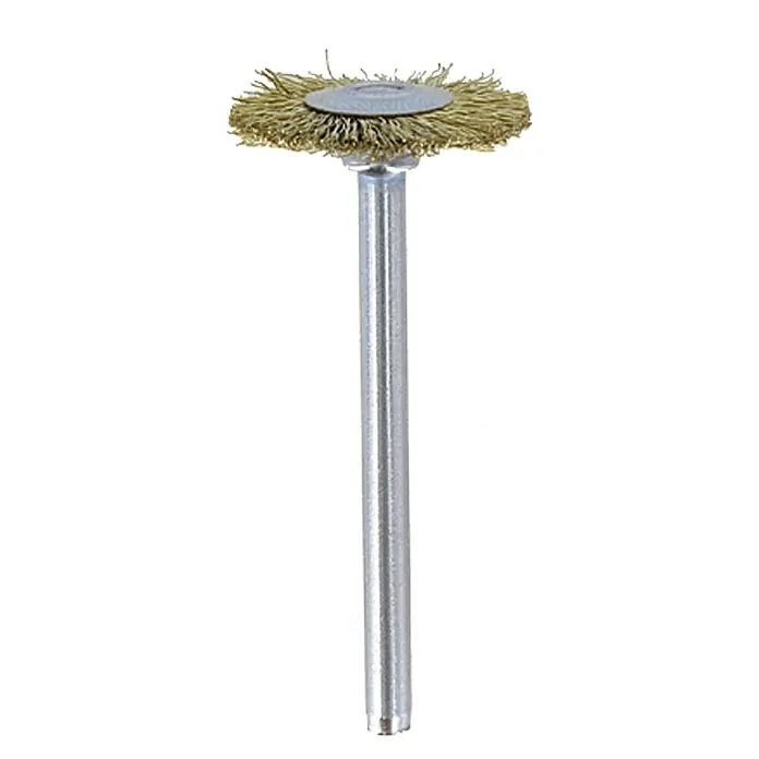 Dremel Cepillo de latón Mod. 535 - Forma cabezal: Disco, Diámetro de trabajo: 19 mm, 2 ud. - Un cepillo de alambre con un mango metálico largo y estrecho y un cabezal redondo, ideal para tareas de limpieza y pulido.