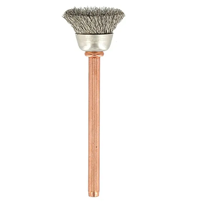 Dremel Edelstahldrahtbürste Mod. 531Kopfform: Topf, Arbeitsdurchmesser: 13 mm, 2 Stk. - Drahtbürste für Bohrmaschine. Das Werkzeug hat einen zylindrischen Schaft und eine Schalenbürste aus Draht für Schleifarbeiten.