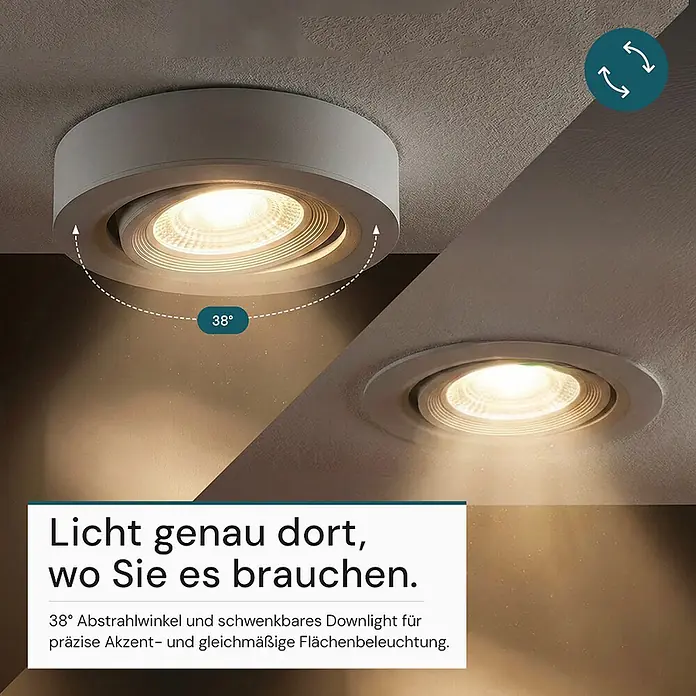 Luxula Wand- & Deckenspot LED Einbauspot Ø75mm CCT Farbwahl Warm- Kaltweiß -  - Schwenkbares Downlight mit 38° Abstrahlwinkel für präzise Akzent- und Flächenbeleuchtung.