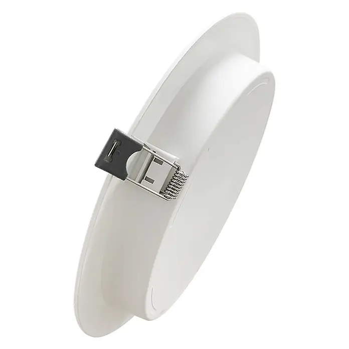 Luxula Einbauleuchte LED 12W IP44-Geschützt 1200lm Lichtfarbe Einstellbar -  - Weißes rundes Einbaustrahlergehäuse von der Seite mit Federklammer zur Befestigung.