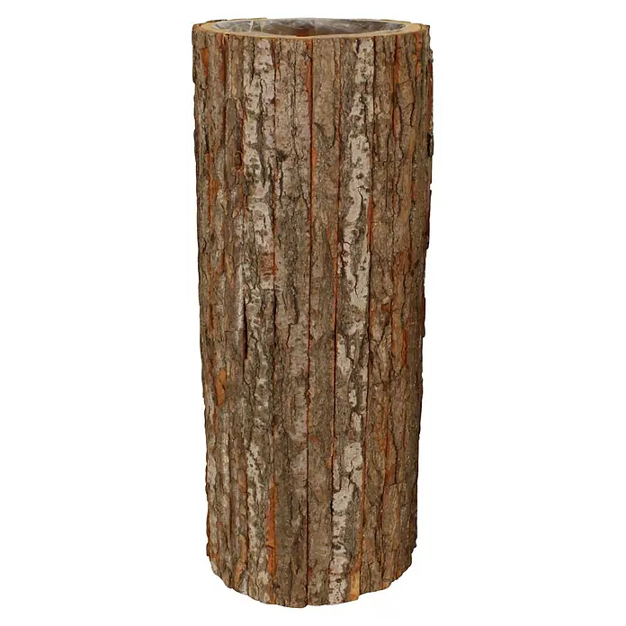 Pflanzkübel rund - Außenmaß (Ø x H): 27 x 68 cm, Holz, Natur - Hohl ausgehöhlter Pflanzkübel aus Naturholzstamm mit Rindenstruktur und Kunststoffeinsatz.