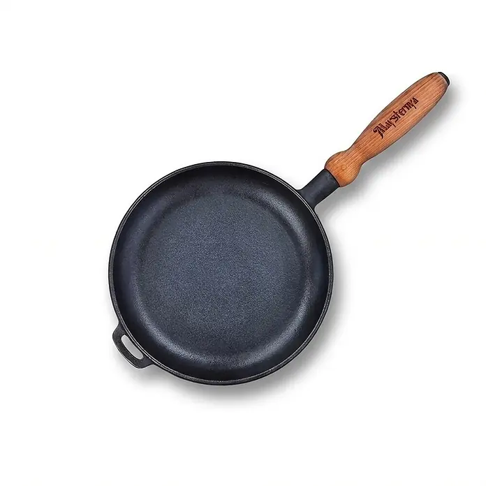 Garten Dream Grillpfanne - L x B: 22 x 22 cm, Durchmesser: 22 cm, Höhe: 2,5 cm, Gusseisen - Schwarze Gusseisenpfanne mit natürlichem Holzgriff.