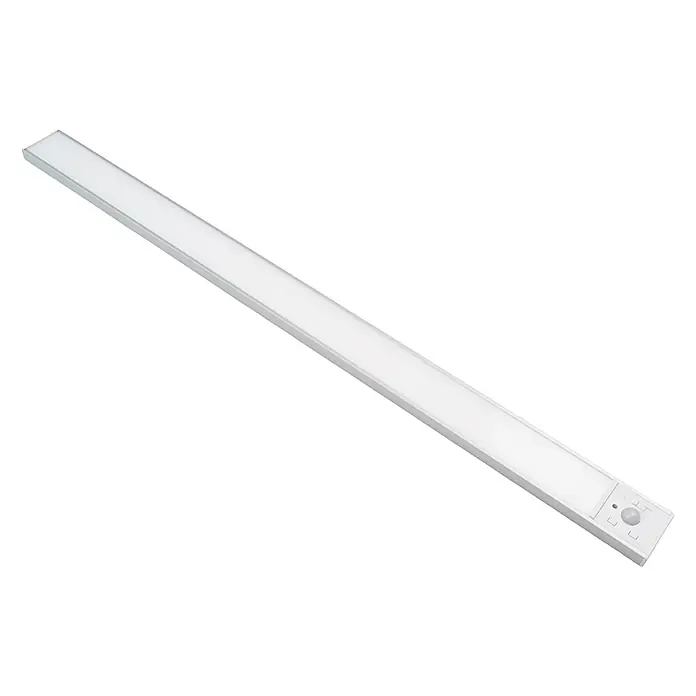 Luxula LED-Unterbauleuchte - Lichtfarbe: Mehrfarbig, 4 W - Schlanke weiße LED-Lichtleiste mit integriertem Bewegungssensor und Bedientasten an einem Ende.