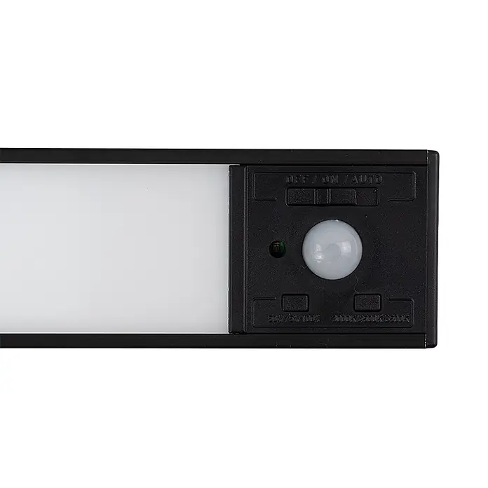 Luxula LED-Unterbauleuchte - Lichtfarbe: Mehrfarbig, 3 W - Schwarze LED-Lichtleiste mit Bewegungssensor und AUS/EIN/AUTO-Schalter.