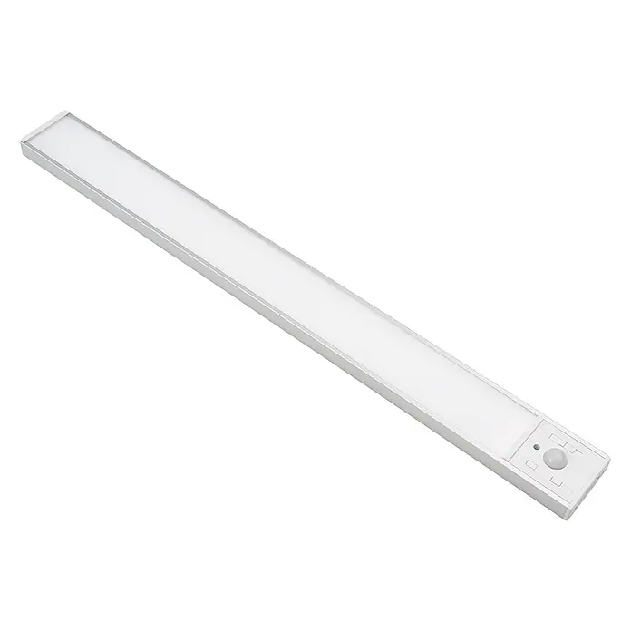 Luxula LED-Unterbauleuchte - Lichtfarbe: Mehrfarbig, 3 W - Silberne LED-Lichtleiste mit weißem Diffusor und integriertem Bewegungssensor.