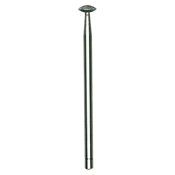 Proxxon Diamant-Schleifstifte No 28250 - Kopfform: Linsenkopf, Durchmesser Kopf: 5 mm - Das Bild zeigt einen rotierenden Diamantfräser mit einer halbkugelförmigen Spitze. Ideal für präzise Schleifarbeiten.