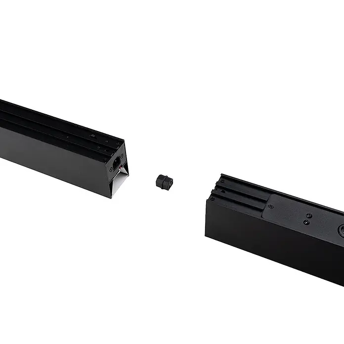 Luxula LED-Pendelleuchte Tresenleuchte Erweiterbar 40W 4000lm Büroleuchte -  - Zwei schwarze Stromschienenabschnitte sind durch einen kleinen schwarzen Verbinder getrennt, bereit zur Montage.