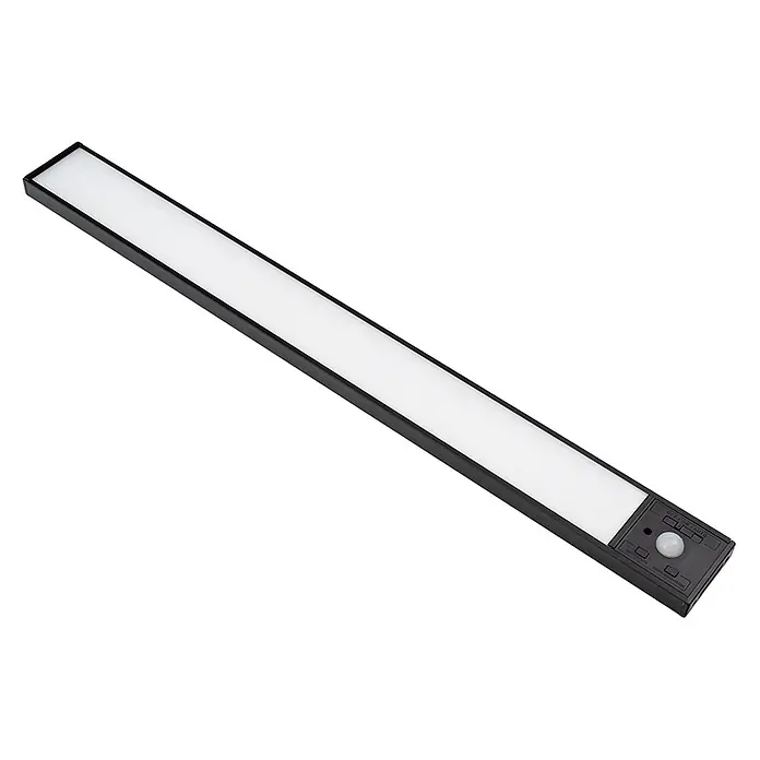 Luxula LED-Unterbauleuchte - Lichtfarbe: Mehrfarbig, 3 W - Schwarze LED-Lichtleiste mit weißem Diffusor, Bewegungssensor und AUS/EIN/AUTO-Schalter.