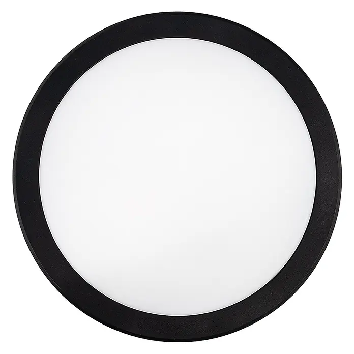 Luxula LED-Deckenleuchte rund - 30 W, Schwarz, Mehrfarbig - Rundes LED-Panel mit schwarzem Rahmen und weißer diffuser Oberfläche.