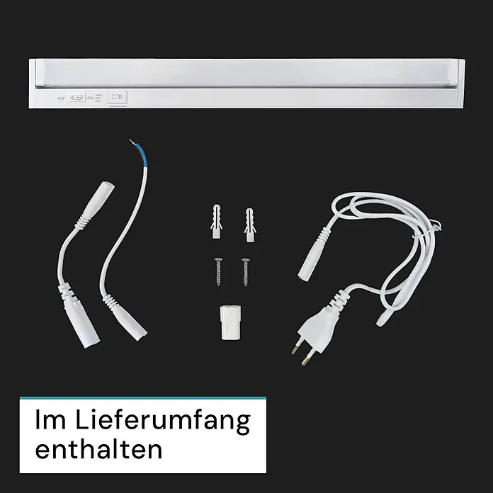 Luxula LED-Unterbauleuchte - Lichtfarbe: Mehrfarbig, 16 W - Weiße LED-Lichtleiste mit Netzkabel, Verbindungskabeln und Befestigungsmaterial.