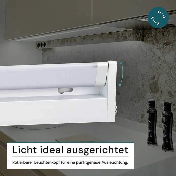Luxula LED-Unterbauleuchte - Lichtfarbe: Mehrfarbig, 8 W - Weißer Unterbau-LED-Lichtbalken mit drehbarem Kopf für einstellbare Beleuchtung.