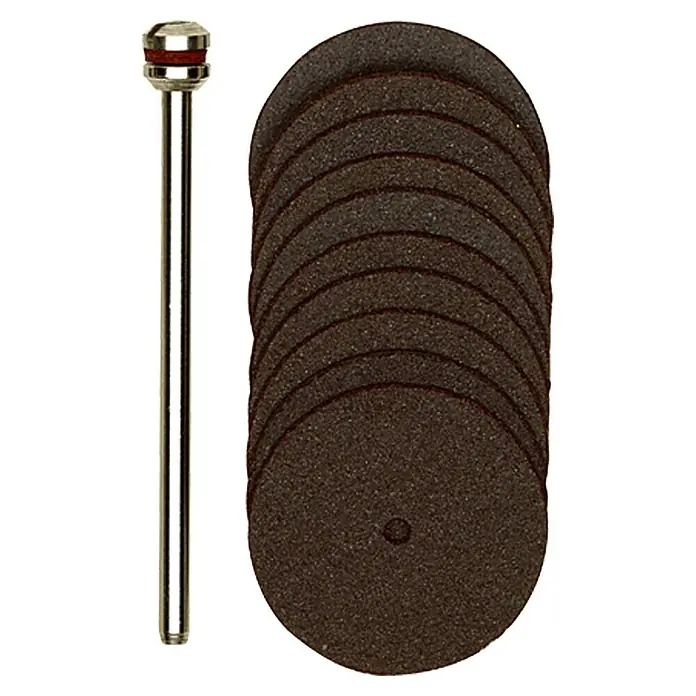 Proxxon Trennscheibe No 28810 - Durchmesser: 22 mm, 10 Stk. - Bild von einem Set aus Trennscheiben für rotierende Werkzeuge mit Dorn. Ideal zum Schneiden von Metall, Kunststoff und Holz.