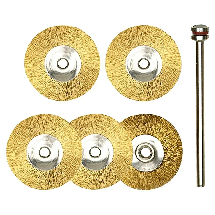 Proxxon Messingbürste No 28962 - Messing, 22 mm, 5 Stk. - Satz von Messingdrahtbürsten für Bohrmaschinen mit einem Mandrel zum Reinigen und Polieren von Metalloberflächen.