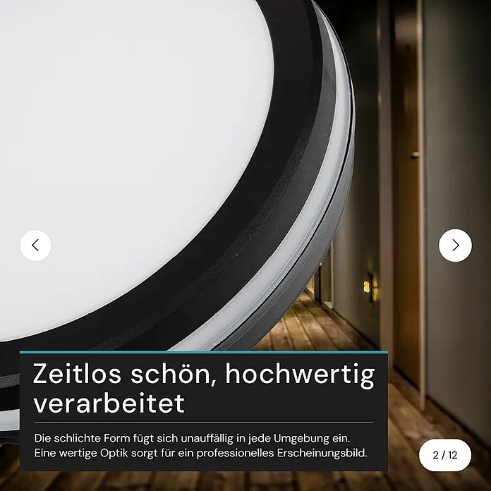 Luxula LED-Deckenleuchte rund - 20 W, Schwarz, Mehrfarbig - Runde schwarz-weiße LED-Leuchte, nahtlos in einen modernen Flur integriert.