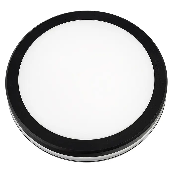 Luxula LED-Deckenleuchte rund - 30 W, Schwarz, Mehrfarbig - Runde LED-Leuchte mit schwarzem Rand und weißer Leuchtfläche.