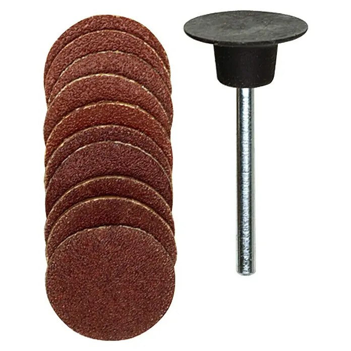 Proxxon Gummischleifteller No 28982 - 18 mm, 10 Stk. - Ein Set Schleifscheiben und ein Dorn für Schleifwerkzeuge, ideal für Detailarbeiten und Feinschliff.
