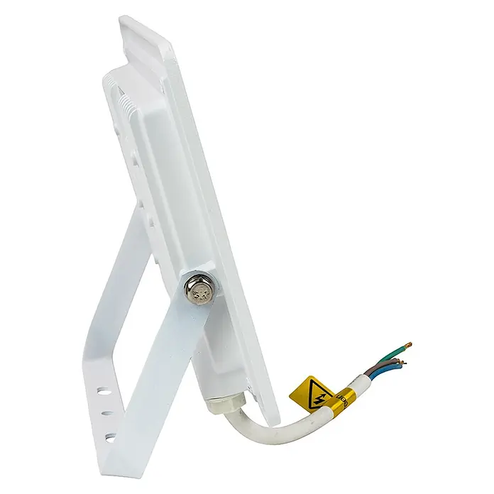 Luxula LED-Strahler - 50 W, 5.000 lm, IP65 - Weißer LED-Fluter mit verstellbarem Montagebügel und einem Stromkabel mit freiliegenden Adern, bereit zum Anschluss.