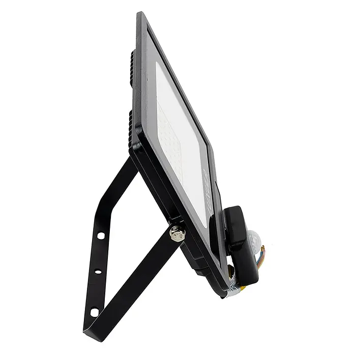 Luxula LED-Strahler Fluter Bewegungsmelder 50W 4000K Neutralweiß 5000lm -  - Schwarzer LED-Fluter mit integriertem Bewegungssensor und Montagebügel.