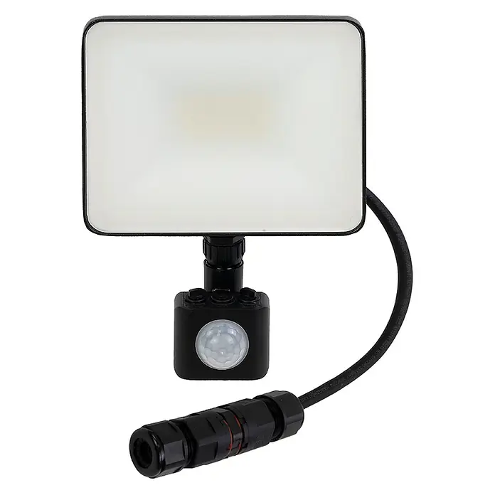 Luxula LED-Strahler - 20 W, 2.400 lm, IP65 - Schwarzer LED-Flutlichtstrahler mit integriertem Bewegungsmelder und wasserdichtem Kabelverbinder für die Außensicherheit.