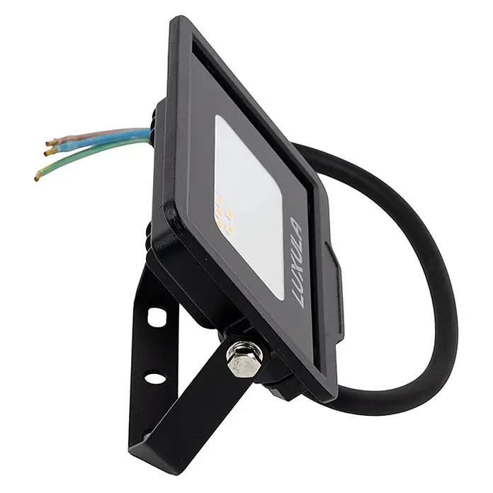 Luxula LED-Strahler - 10 W, 1.000 lm, 4.000 K, IP65 - Schwarzer LED-Fluter mit sichtbaren Anschlusskabeln und verstellbarer Halterung.