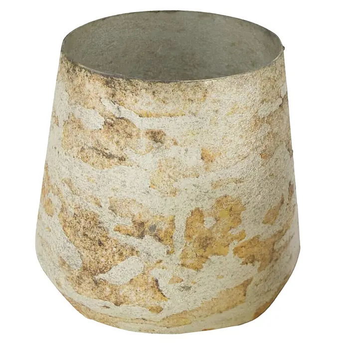 Teelichthalter Leah - 13 x 13 cm, Glas, Weiß - Rustikaler konischer Pflanzkübel in Off-White und Erdtönen mit patinierter Oberfläche.