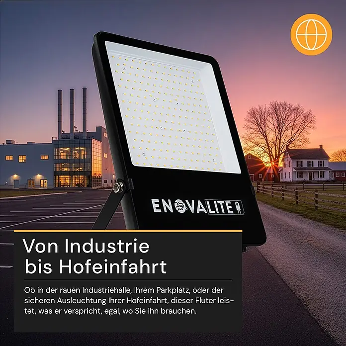 Enovalite LED-Strahler Außenstrahler Flutlichtstrahler Fluter 100W 13000Lm -  - Schwarzer ENOVALITE LED-Fluter für vielseitige Beleuchtung, von Industriehallen bis Hofeinfahrten.