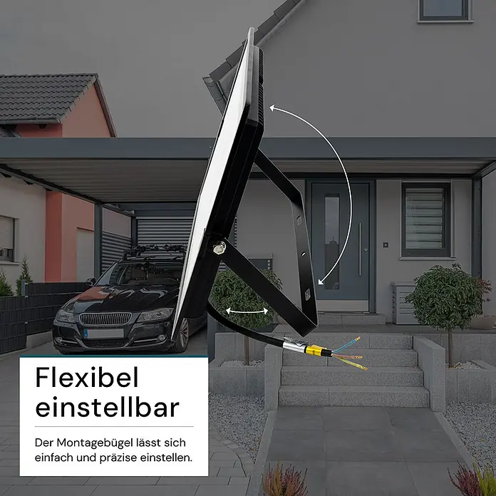 Luxula LED-Strahler - 300 W, 30.000 lm, 3.000 K, IP65 - Schwarzer LED-Fluter mit verstellbarem Montagebügel und Kabel, für flexible Ausrichtung.