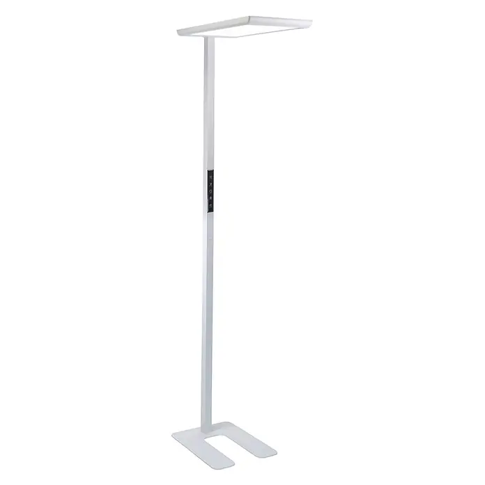 Luxula LED-Stehleuchte 100W 7000lm Bürostehleuchte Up- Downlight -  - Weiße LED-Stehleuchte mit rechteckigem Kopf, schlankem Standfuß, U-förmigem Sockel und Bedienfeld.