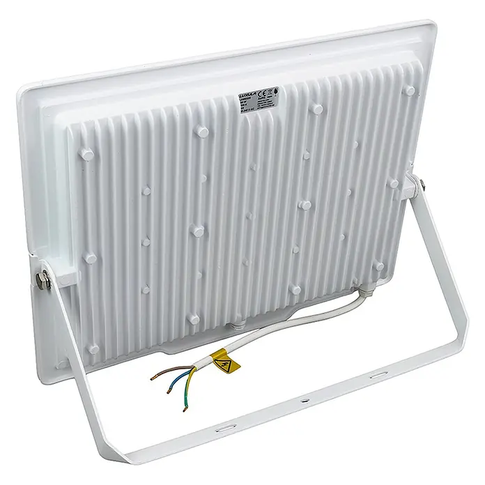 Luxula LED-Strahler - 200 W, 20.000 lm, IP65 - Weißer LED-Fluter mit gerippter Rückseite, Montagebügel und freigelegtem Stromkabel.